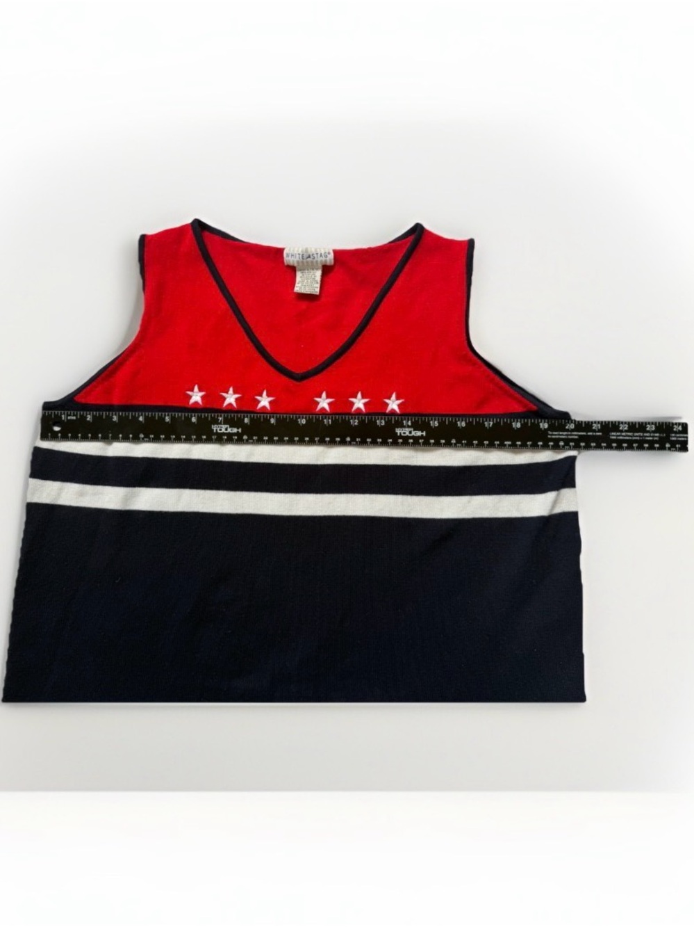 Vtg White Stag Patriotic Sweater Vest XL Knit Tank Top Americana Stars July 4 - Picture 5 of 7